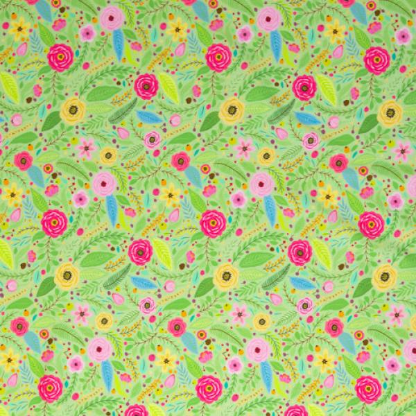 Baumwoll Druck Blüten und Blätter auf Grün von Happy Easter by Swafing 